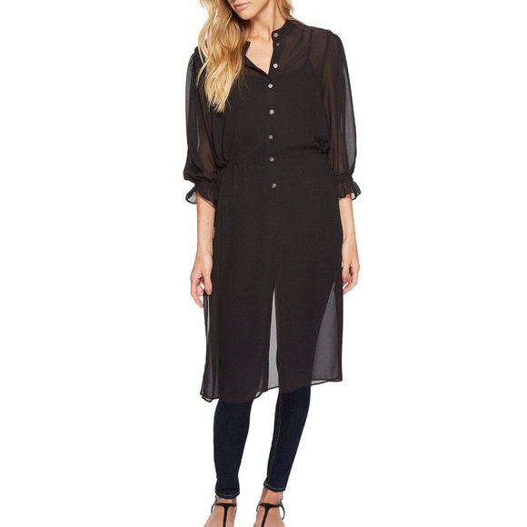 Vince Camuto chiffon sheer side tie long tunic, high side slit, black PXS XS pet - Picture 3 of 10